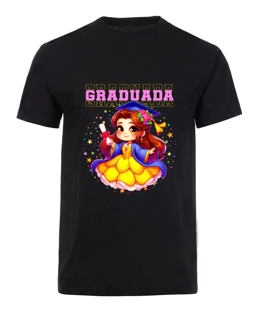 Playera con diseño Playera Graduación Chibi con Birrete y Estrellas