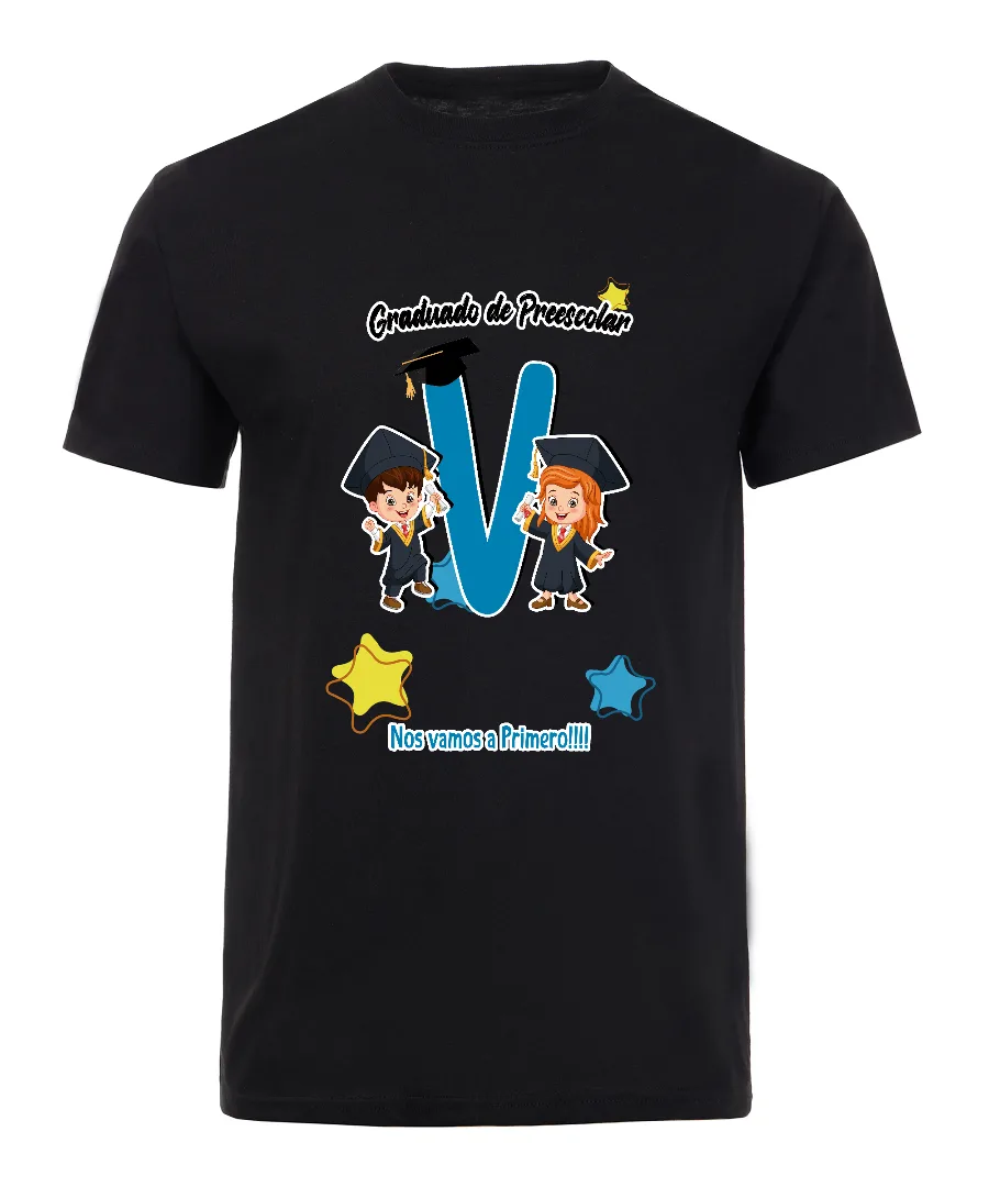 Playera con diseño Graduación ABC con niños y letra V