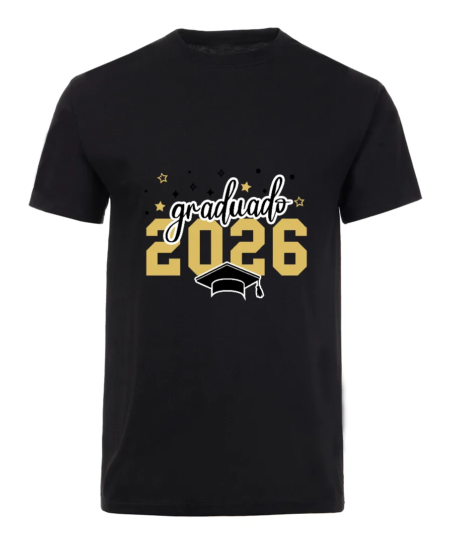 Playera con diseño Graduado 2026 Dorado con Birrete