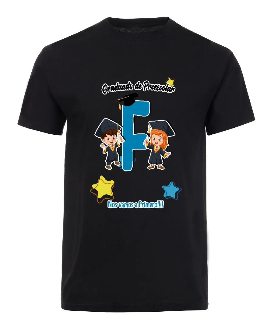 Playera con diseño Graduación de Preescolar con Letras y Estrellas