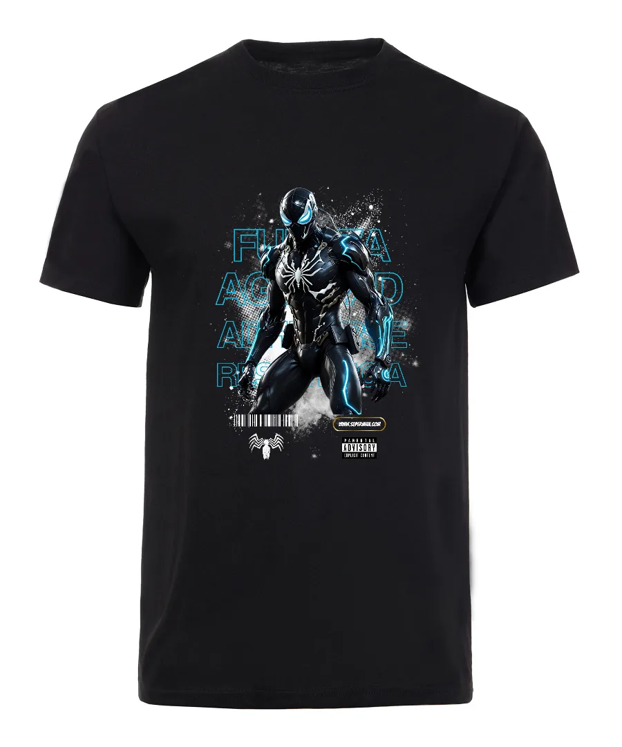 Playera con diseño Guerrero negro con energía azul