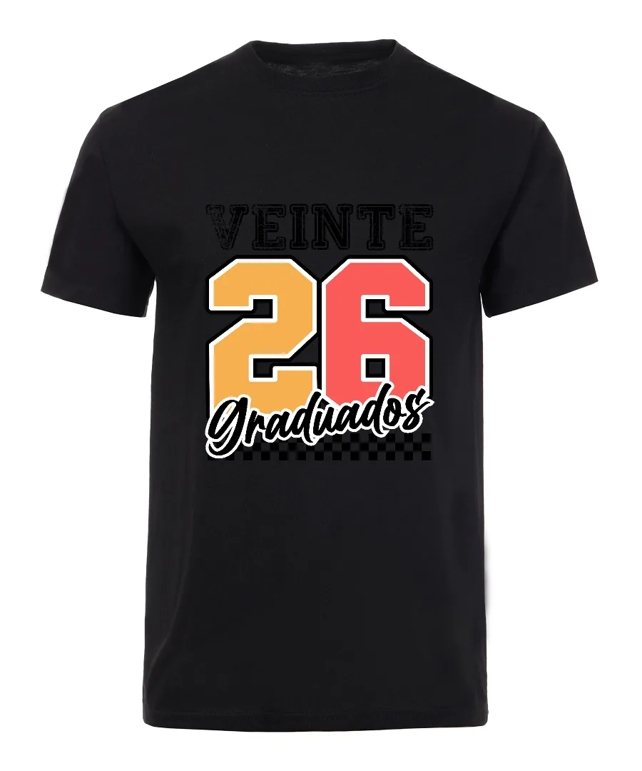 Playera con diseño Graduados 2026 estilo varsity