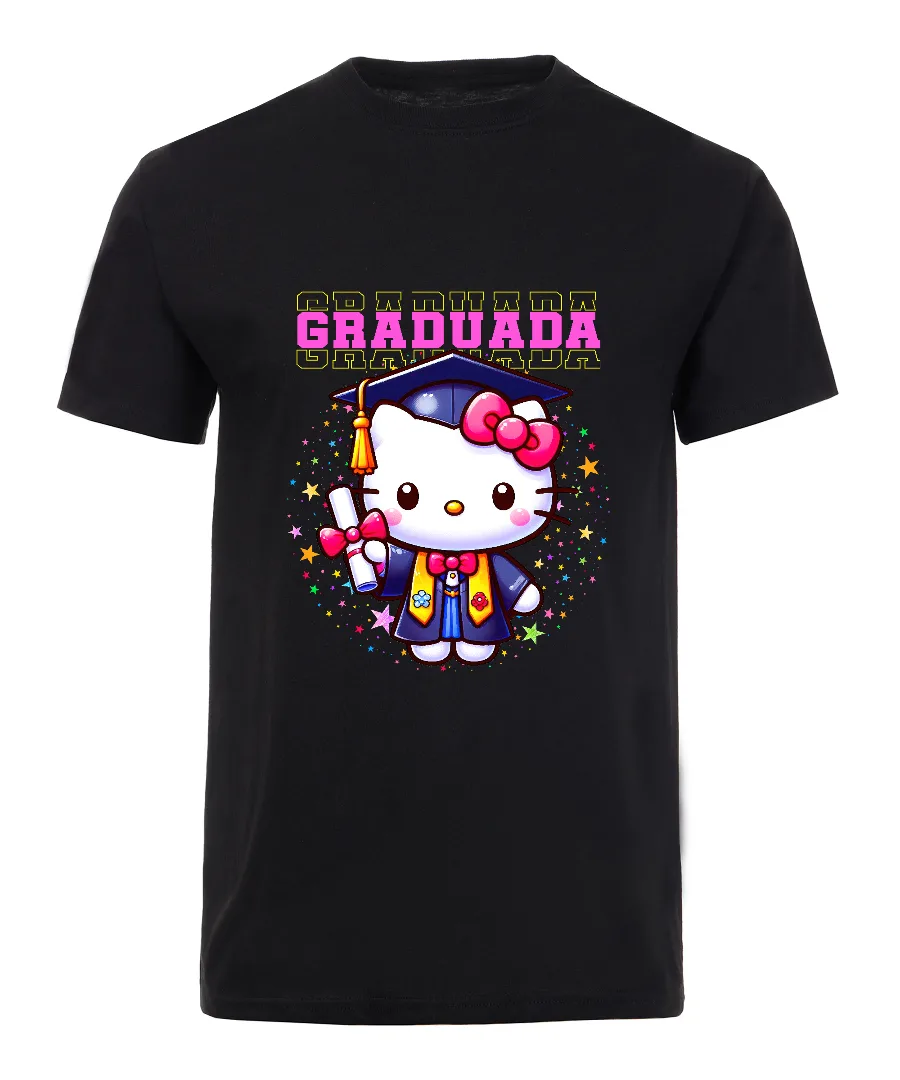 Playera con diseño Hello Kitty Graduada con Birrete y Estrellas
